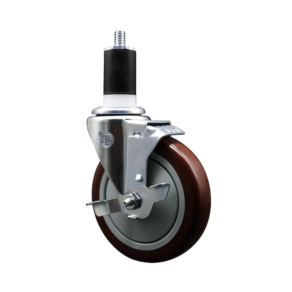 5'' Maroon Poly Swivel 1-1/2'' Expanding Stem Caster with Brake